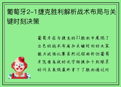 葡萄牙2-1捷克胜利解析战术布局与关键时刻决策
